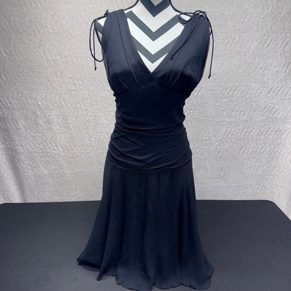 Express Black Ruched V-Neck Sleeveless Cocktail Dress Size 12 Tie Shoulder